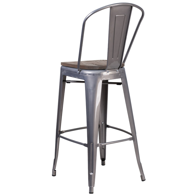 Vesemir Clear Coated 30" Bar Height Stool with Powder Coated Metal Frame and Textured Wooden Seat