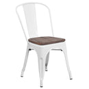 Amsterdam Metal Dining Chair With Curved Vertical Slatted Back And Textured Wooden Seat