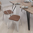 Amsterdam Metal Dining Chair With Curved Vertical Slatted Back And Textured Wooden Seat