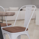 Amsterdam Metal Dining Chair With Curved Vertical Slatted Back And Textured Wooden Seat