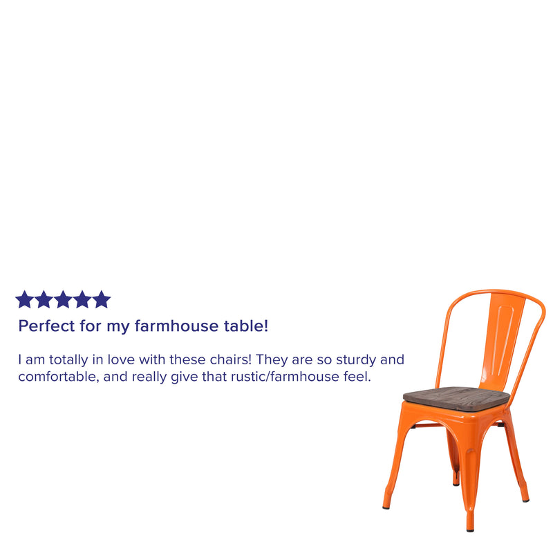 Amsterdam Red Metal Dining Chair With Curved Vertical Slatted Back And Textured Wooden Seat
