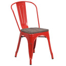Amsterdam Red Metal Dining Chair With Curved Vertical Slatted Back And Textured Wooden Seat