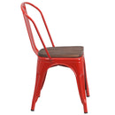 Amsterdam Red Metal Dining Chair With Curved Vertical Slatted Back And Textured Wooden Seat