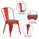 Amsterdam Red Metal Dining Chair With Curved Vertical Slatted Back And Textured Wooden Seat