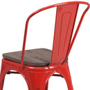 Amsterdam Red Metal Dining Chair With Curved Vertical Slatted Back And Textured Wooden Seat