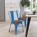 Amsterdam Red Metal Dining Chair With Curved Vertical Slatted Back And Textured Wooden Seat
