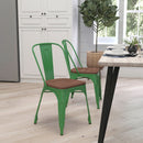 Amsterdam Red Metal Dining Chair With Curved Vertical Slatted Back And Textured Wooden Seat