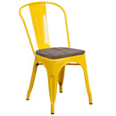 Amsterdam Metal Dining Chair With Curved Vertical Slatted Back And Textured Wooden Seat