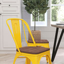 Amsterdam Metal Dining Chair With Curved Vertical Slatted Back And Textured Wooden Seat