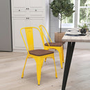 Amsterdam Metal Dining Chair With Curved Vertical Slatted Back And Textured Wooden Seat