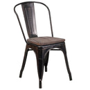Amsterdam Metal Dining Chair With Curved Vertical Slatted Back And Textured Wooden Seat
