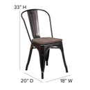 Amsterdam Metal Dining Chair With Curved Vertical Slatted Back And Textured Wooden Seat