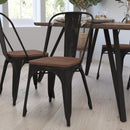 Amsterdam Metal Dining Chair With Curved Vertical Slatted Back And Textured Wooden Seat