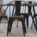 Amsterdam Metal Dining Chair With Curved Vertical Slatted Back And Textured Wooden Seat