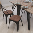 Amsterdam Metal Dining Chair With Curved Vertical Slatted Back And Textured Wooden Seat