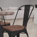 Amsterdam Metal Dining Chair With Curved Vertical Slatted Back And Textured Wooden Seat