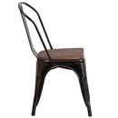 Amsterdam Metal Dining Chair With Curved Vertical Slatted Back And Textured Wooden Seat
