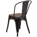 Amsterdam Metal Dining Chair With Curved Vertical Slatted Back And Textured Wooden Seat