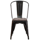 Amsterdam Metal Dining Chair With Curved Vertical Slatted Back And Textured Wooden Seat