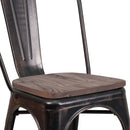 Amsterdam Metal Dining Chair With Curved Vertical Slatted Back And Textured Wooden Seat