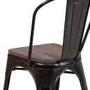 Amsterdam Metal Dining Chair With Curved Vertical Slatted Back And Textured Wooden Seat