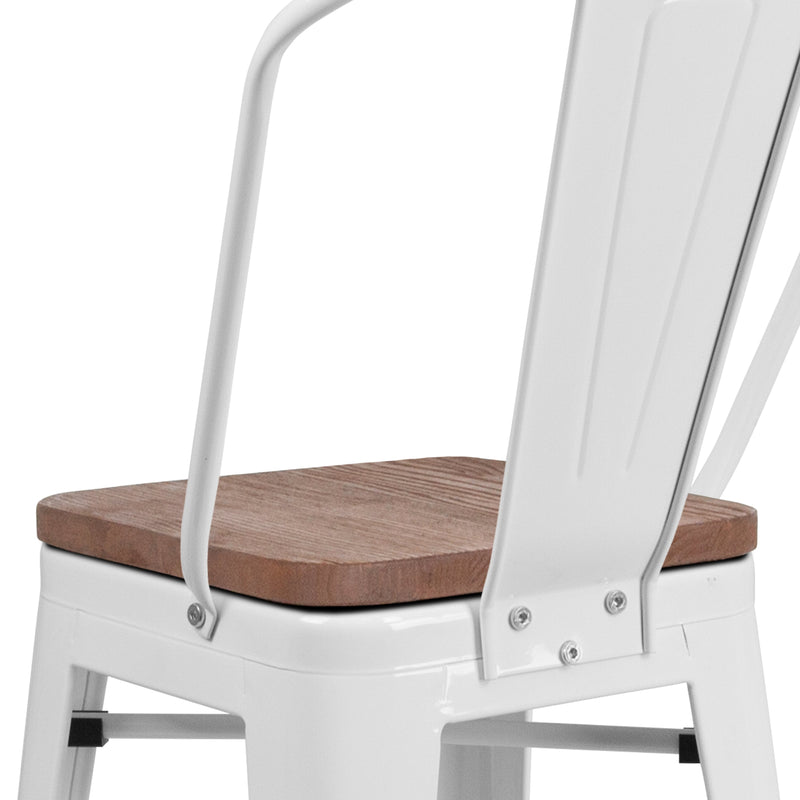 Donnely 24" Tall Metal Counter Height Dining Stool with Curved Slatted Back and Textured Wood Seat