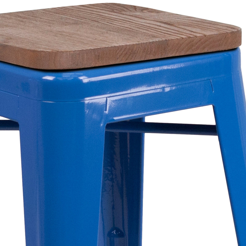 Dalton Series 24" High Backless Metal Counter Height Dining Stool with Wooden Seat for Indoor Use