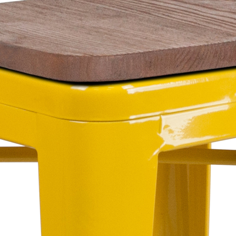 Dalton Series 24" High Backless Metal Counter Height Dining Stool with Wooden Seat for Indoor Use