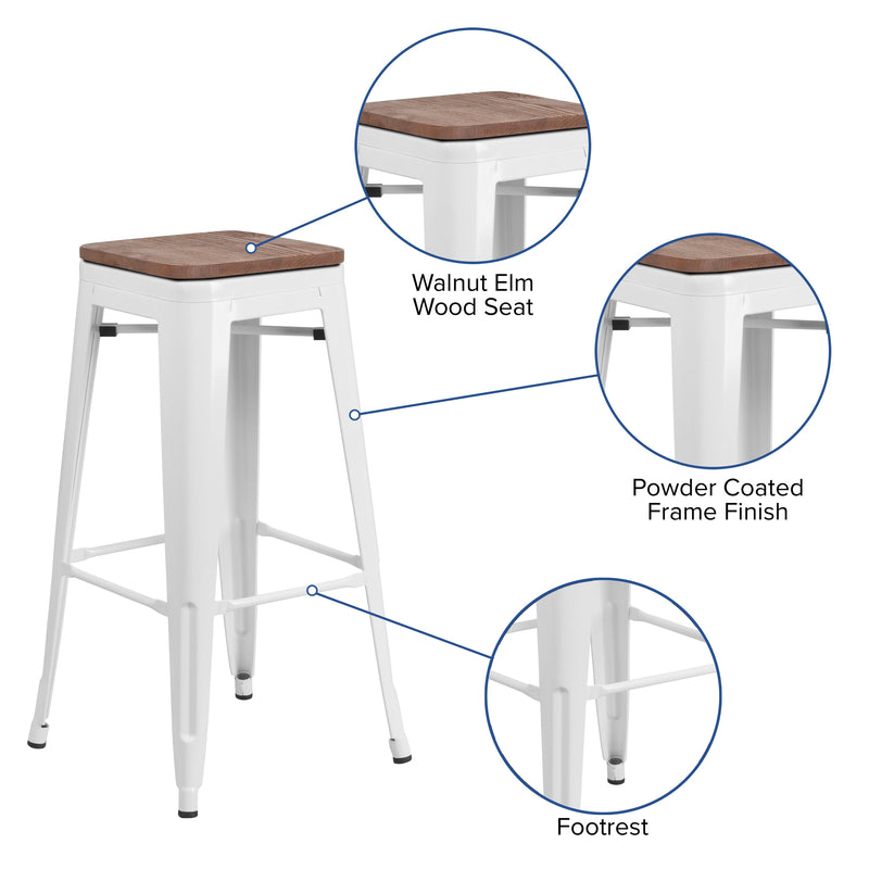 Dalton Series 30" High Backless Metal Bar Height Dining Stool with Wooden Seat for Indoor Use