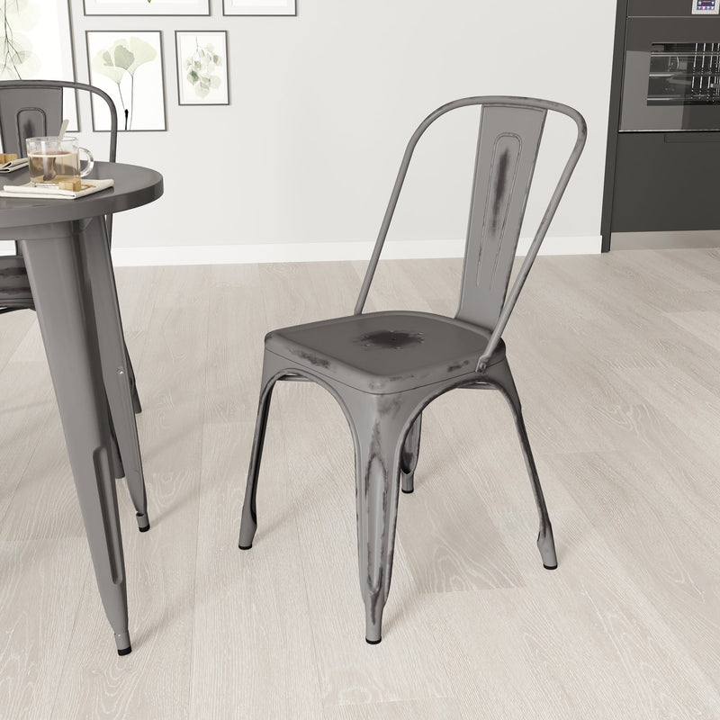 Banks Indoor/Outdoor Stacking Metal Dining Chair with Single Slat Back and Distressed Powder Coated Finish