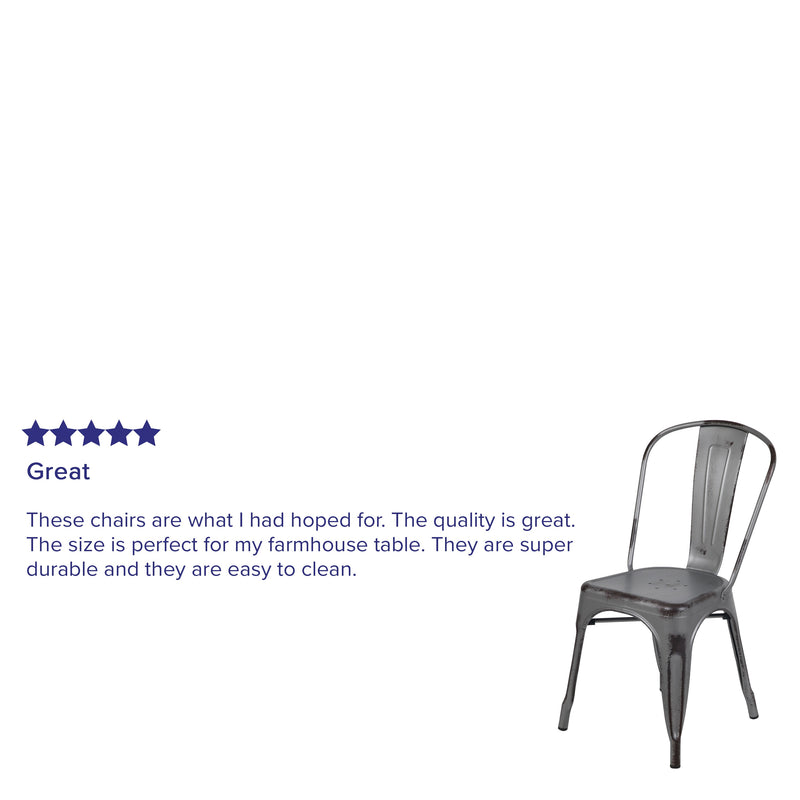 Banks Indoor/Outdoor Stacking Metal Dining Chair with Single Slat Back and Distressed Powder Coated Finish