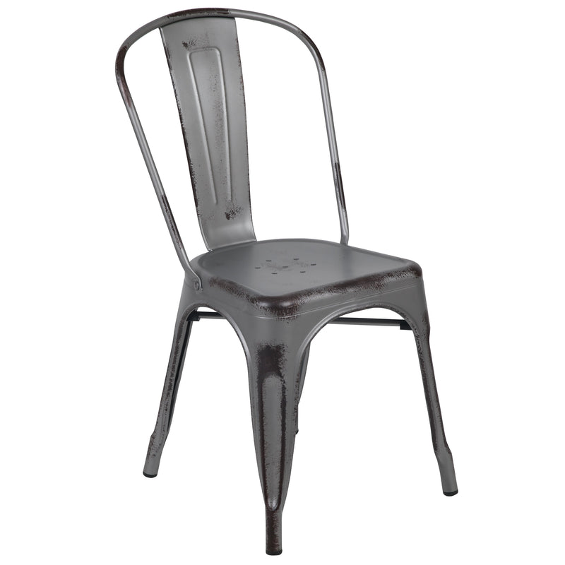 Banks Indoor/Outdoor Stacking Metal Dining Chair with Single Slat Back and Distressed Powder Coated Finish
