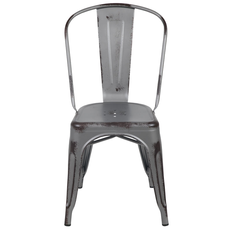 Banks Indoor/Outdoor Stacking Metal Dining Chair with Single Slat Back and Distressed Powder Coated Finish