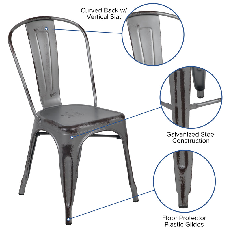 Banks Indoor/Outdoor Stacking Metal Dining Chair with Single Slat Back and Distressed Powder Coated Finish