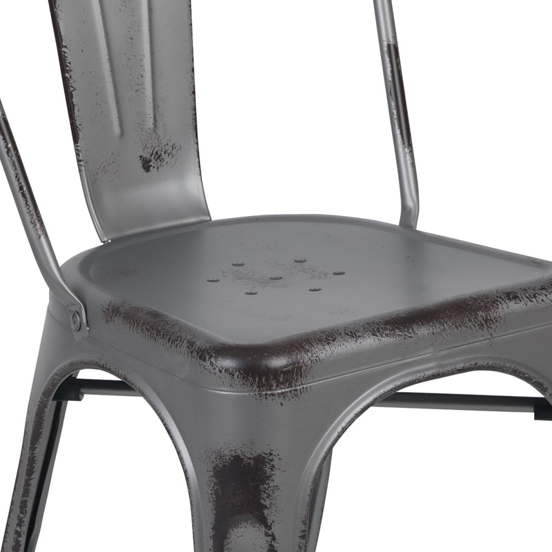 Banks Indoor/Outdoor Stacking Metal Dining Chair with Single Slat Back and Distressed Powder Coated Finish