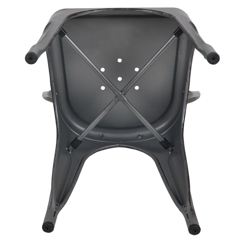 Banks Indoor/Outdoor Stacking Metal Dining Chair with Single Slat Back and Distressed Powder Coated Finish
