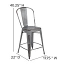 Sabine 24" Metal Indoor-Outdoor Counter Stool with Vertical Slat Back and Integrated Footrest