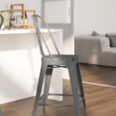 Sabine 24" Metal Indoor-Outdoor Counter Stool with Vertical Slat Back and Integrated Footrest