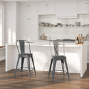 Sabine 24" Metal Indoor-Outdoor Counter Stool with Vertical Slat Back and Integrated Footrest