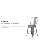 Sabine 24" Metal Indoor-Outdoor Counter Stool with Vertical Slat Back and Integrated Footrest