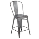 Sabine 24" Metal Indoor-Outdoor Counter Stool with Vertical Slat Back and Integrated Footrest