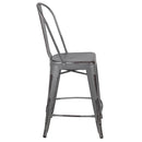 Sabine 24" Metal Indoor-Outdoor Counter Stool with Vertical Slat Back and Integrated Footrest