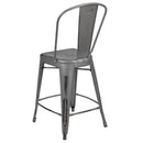 Sabine 24" Metal Indoor-Outdoor Counter Stool with Vertical Slat Back and Integrated Footrest