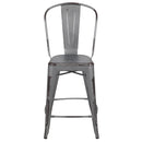 Sabine 24" Metal Indoor-Outdoor Counter Stool with Vertical Slat Back and Integrated Footrest