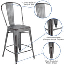 Sabine 24" Metal Indoor-Outdoor Counter Stool with Vertical Slat Back and Integrated Footrest