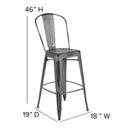 Sabine 30" Metal Indoor-Outdoor Counter Stool with Vertical Slat Back and Integrated Footrest
