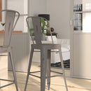Sabine 30" Metal Indoor-Outdoor Counter Stool with Vertical Slat Back and Integrated Footrest
