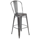Sabine 30" Metal Indoor-Outdoor Counter Stool with Vertical Slat Back and Integrated Footrest