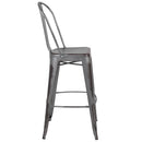 Sabine 30" Metal Indoor-Outdoor Counter Stool with Vertical Slat Back and Integrated Footrest
