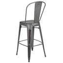 Sabine 30" Metal Indoor-Outdoor Counter Stool with Vertical Slat Back and Integrated Footrest